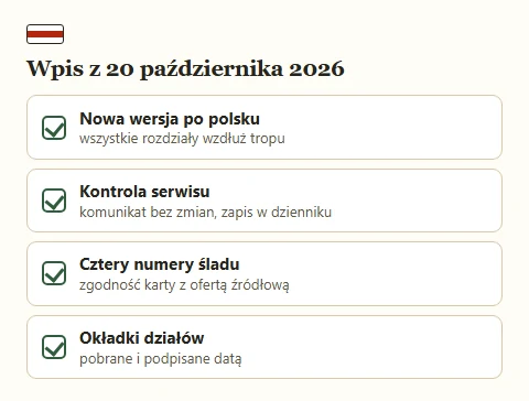 Lista czterech pozycji wpisu rejestru zmian z 20 października 2026.