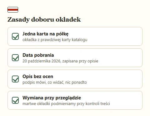 Lista czterech zasad doboru zdjęć do kratek działów.
