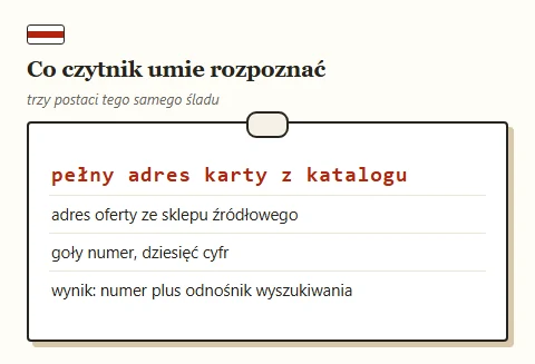 Tabliczka z trzema postaciami wejścia czytnika śladu i opisem wyniku.
